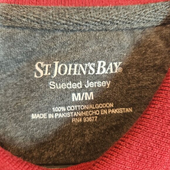 NWT St. Johns Bay Sueded Jersey Men's M Red Navy Striped Long Sleeve Polo Shirt - Picture 3 of 11